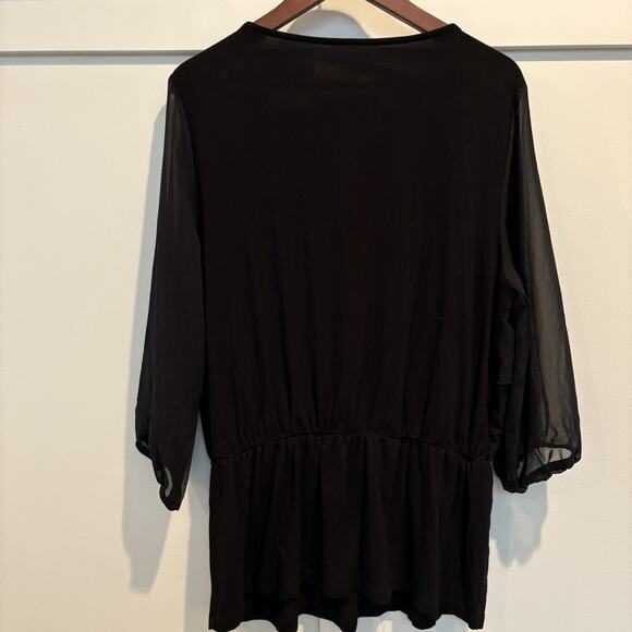 Chico’s Tunic Top Women Large (2) Black Ruffle Tiered Chiffon Elastic Waist - Picture 9 of 13